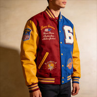 Chaqueta de Béisbol Varsity para Hombre, con Mangas de Cuero, Bordado Chenille, Estilo Universitario, Ropa Urbana de Alta Calidad