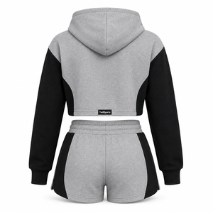 Women's Cropped Hoodie Shorts Set Cotton <b>Blend</b> Tracksuit Wholesale Private Label Lounge Wear - Product Image 2