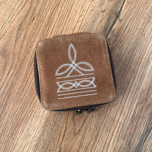 Tan Boot Stitch en cuir de daim véritable boîte à bijoux carrée bijoux occidentaux présentoir mallette de rangement femmes voyage Portable étui à bijoux - Product Image 2