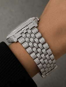 Montre-bracelet de luxe pour homme, style Hip Hop, entièrement sertie de diamants VVS, cadran noir, index à lanières, bracelet Jubilee clouté, date, argentée, bling, cadeau - Product Image 2