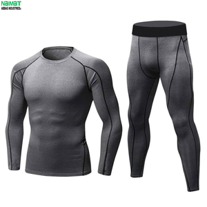 Ensemble de compression pour homme, vêtements de sport, haut à manches longues respirant et élastique, pantalon moulant, kit uniforme de performance pour le modelage corporel - Product Image 2