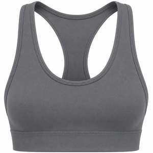 Soutien-gorge de sport gris pour femme, maintien élevé, dos nageur, col ras du cou, sans couture, logo frontal, séchage rapide, pour yoga et activités sportives - Product Image 1