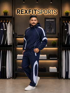 ชุดวอร์มไนลอนแบบกำหนดเอง REXFIT SPORTS 2026 สำหรับผู้ชาย สีกรมท่า เสื้อแจ็คเก็ตกันลมพร้อมกางเกง ชุดกีฬา ชุดลำลอง - Product Image 3