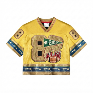 Custom Yellow Football Jersey Vintage Distressed Sleeveless Crew Neck 100% Polyester Quick Dry Mesh <b>Athletic</b> Top Women DROGEN - Product Image 1