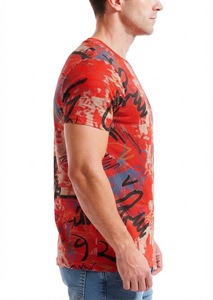 <b>Men's</b> <b>Red</b> Abstract Pattern Printed Short <b>Sleeve</b> O-Neck Casual T-<b>Shirt</b> Regular Fit Breathable Knitted Polyester - Product Image 3