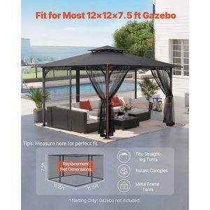 Rete di Ricambio per Gazebo 12 X 12 X 7.5 FT, Rete a 4 Pannelli per Pareti Laterali per la Maggior Parte dei Gazebo da Giardino e Patio - Product Image 2