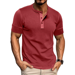 Custom Men Henley T Shirt 100% Cotton Short Sleeve Casual Slim Fit Tee Breathable Summer OEM Supplier - Product Image 4