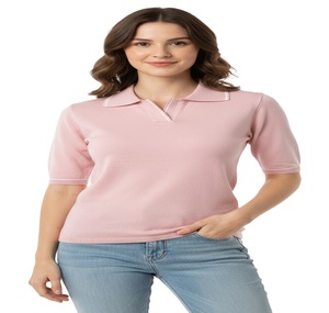 Womens Casual Polo T Shirt Slim Fit Short Sleeve Solid Knit Top With <b>Pants</b> Outfit Collar Neck Daily Fashion Style Look - Product Image 1