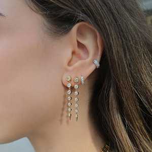 Boucles d'oreilles pendantes minimalistes en or massif 14 carats avec diamant de laboratoire taille ronde serti clos, étincelantes, pour mariage, bijoux fins, vente en gros - Product Image 2