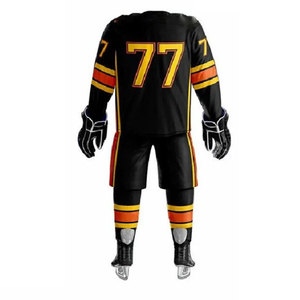 Unisex Ice Hockey Uniform Solid <b>Black</b> Full Sleeve V-Neck Moisture Wicking Fitted Jersey <b>Pants</b> Set 100% Polyester - Product Image 3