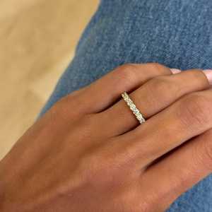 Round Lab Grown Diamond Wedding Band 14K 18K Solid Gold Classic Half Eternity <b>Ring</b> Dainty Stackable Anniversary Band for Women - Product Image 4