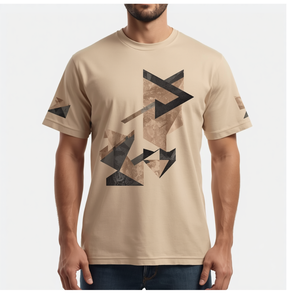 Camiseta Beige para Hombre, Corte Cuadrado, Estampado DTF, Diseño Geométrico, Estilo Casual Urbano - Product Image 3