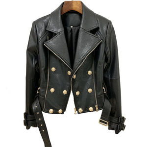 Chaquetas de motociclista a la moda para mujer, chaqueta de cuero corta y ajustada para mujer, chaquetas de cuero de alta calidad para mujer - Product Image 3