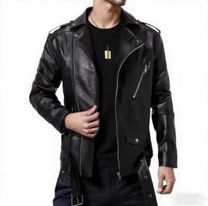 Men's Genuine Leather Moto <b>Jacket</b> Stand Collar Zipper Closure <b>Slim</b> <b>Fit</b> Solid Color Autumn Style Regular Length Waterproof High - Product Image 6