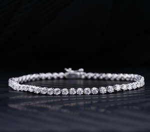 Stylish round moissanite tennis bracelet 7 inch 925 sterling silver 10k 14k 18k gold platinum 28 mm luxury stackable - Product Image 6