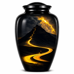 Beautiful Nature Yellow Black Sticker with Enamel <b>Memorial</b> Cremation Urn for Adults Human Funeral Ashes - Product Image 1
