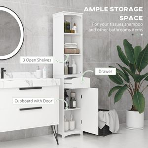 Mobiletto da Bagno Autoportante da 67 Pollici, Armadio Alto con 3 Ripiani e Cassetto, Bianco - Product Image 4