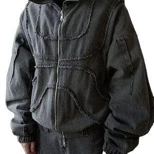 Sudaderas con capucha lavadas con ácido de diamantes de imitación personalizadas para hombre, parche bordado, ropa de calle de rizo francés, sudaderas con cremallera desgastadas Vintage de BS 2026 - Product Image 1