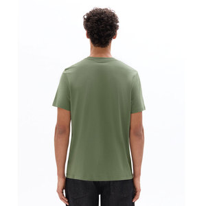Camiseta de punto casual para hombre, de manga corta, cuello redondo, corte regular, color verde sólido - Product Image 5