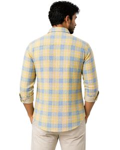 Customized Yellow Sky Blue Plaid Check Casual <b>Shirt</b> For <b>Men</b> Slim Fit Long Sleeve Button Down Cotton Stylish Premium Quality Wear - Product Image 2