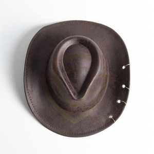 Sombrero de Vaquero de Cuero Unisex, Estilo Casual para Exteriores, Cuero Vacuno de Grano Completo, Marrón y Negro, Ajustable, Estilo Europeo-Americano, 56-58CM, Cuatro Paneles - Product Image 6