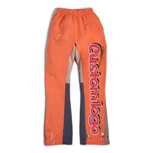 Pantalones de chándal holgados Acampanados para correr apilados con salpicaduras de pintura personalizados OEM para mujer, pantalones de chándal acampanados de felpa francesa de algodón pesado para hombre - Product Image 3