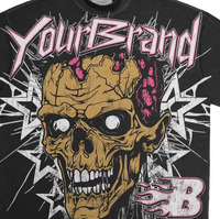 T-shirt noir pour homme à manches courtes, coupe classique, 100% coton jersey, avec impression crâne punk et logo personnalisé de votre marque, motif Brain Control