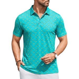 <b>Men's</b> <b>Turquoise</b> Geometric Heat-Transfer Printed Short Sleeve Golf <b>Shirts</b> Polyester/Cotton Blend Knitted Fabric Breathable Casual - Product Image 1