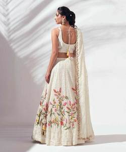 Red Carpet Function Special White Color Fancy Floral Printed Light Weight Elegant Georgette Faux Fur Party <b>Lehenga</b> Choli <b>Women</b> - Product Image 3