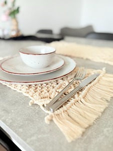 White Macrame Placemats Handmade Boho Table <b>Mats</b> for Dining Table Kitchen Decor Coffee Table Styling and Gift Use From India - Product Image 4
