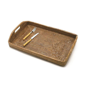 Plateau de service en rotin fait main de qualité supérieure, multifonctionnel, avec poignée en bois de canne naturel, organisateur de table de cuisine pour plateaux décoratifs - Product Image 5