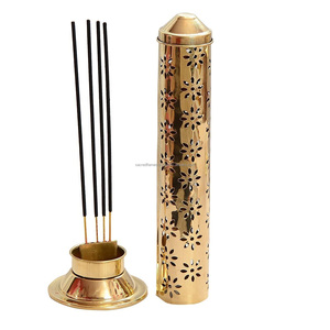 Support d'encens en laiton pur de qualité supérieure, élégant, avec motif ajouré, avec cendrier de sécurité pour la maison, le bureau et la méditation - Product Image 1