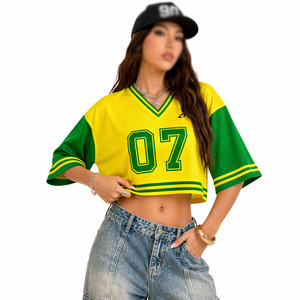 Maillot de football américain personnalisé pour femme, coupe ample, col en V, manches courtes, uniforme d'équipe, production OEM en gros - Product Image 1