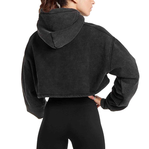 Sudadera corta de algodón 100% para mujer, precio al por mayor, nuevo diseño, color sólido, informal, transpirable, con cuello redondo. - Product Image 3