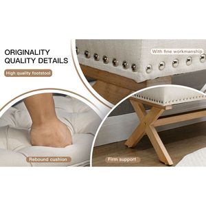 ม้านั่งสไตล์ออตโตมันเก็บของผ้าลินินกระดุม35นิ้วพร้อมพื้นที่เก็บของที่ซ่อนอยู่ - Product Image 4