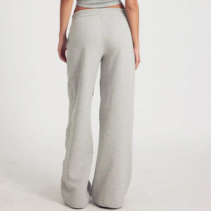 Nouvel article : Pantalon de survêtement gris pour femme, coupe large, taille mi-haute, avec cordon de serrage, ample, longueur intégrale, décontracté, en molleton tricoté avec lettres - Product Image 4