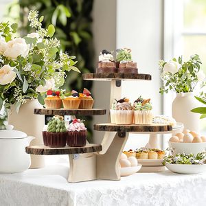 Rustic Wooden <b>Cupcake</b> <b>Stand</b> 4 Tier Dessert Display <b>Stand</b> Natural Wood Slice Cake <b>Stand</b> for Wedding Party Birthday Bakery & Home - Product Image 6