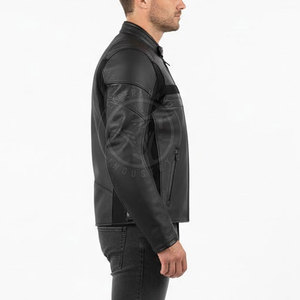 Blouson de moto en cuir pour homme, respirant, léger, multi-poches, protections intégrées, coupe ajustée. - Product Image 6