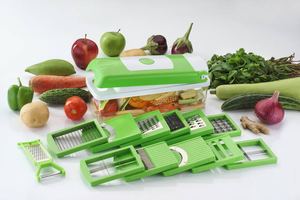 Écraseur et presse-purée multifonction 1 pièce en plastique vert, trancheuse manuelle avec 6 lames en acier inoxydable, pliable et compatible lave-vaisselle - Product Image 1