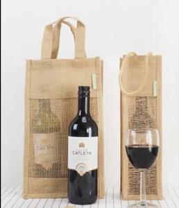 Burlap Wine Tote <b>Bag</b> With Two Bottle Pockets Hand Length Handle Shopping <b>Bag</b> For Wine Carrying <b>Medium</b> <b>Size</b> Made In Bangladesh - Product Image 3