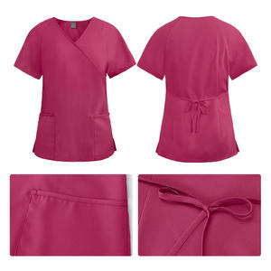 Ensemble de blouses d'hôpital unisexe de qualité supérieure, rose, en spandex et polyester, respirant, uniforme d'infirmière, col en V, tenue de travail pour médecin - Product Image 2