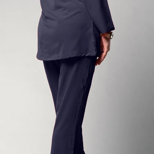 Women's Navy Blue Medical <b>Scrub</b> <b>Set</b> Long Sleeve V Neck Nursing Uniform Breathable Hospital Healthcare Workwear Custom OEM ODM - Product Image 5
