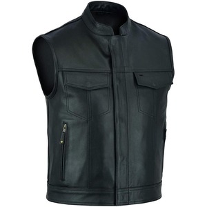 เสื้อกั๊กหนังแท้สำหรับผู้ชาย แบบไม่มีแขน สั่งทำโลโก้ OEM ได้ - Product Image 3