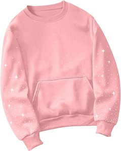Sudadera con cuello redondo y estampado brillante con diseño de estrellas en las mangas, corte regular, unisex, informal, para otoño. - Product Image 2