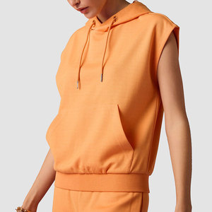 Sudadera sin Mangas con Capucha para Mujer, Tejida, de Color Sólido, de Algodón Transpirable, Informal, para Verano - Product Image 4