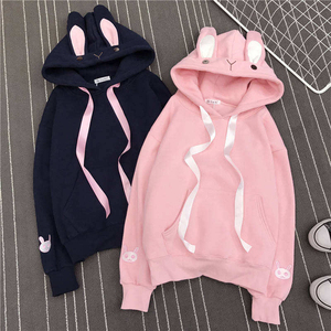 OEM ODM Custom High Quality Hoodie <b>Women's</b> Cartoon Print Cotton Knitted Sweatshirt Pink <b>Navy</b> Blue Casual Autumn Wear - Product Image 6