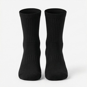 Black Crew <b>Socks</b> Solid Color Knitted Breathable Daily Wear Casual Style for Adults - Product Image 1