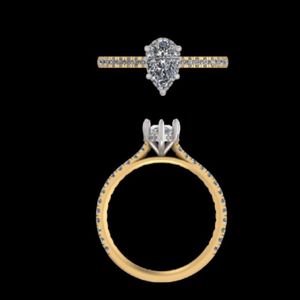 Anillo de Diamantes en Forma de Pera en Oro Amarillo de 14k y 18k con Detalles Brillantes Redondos Engastados en Pavé y Banda Cónica de Seis Puntas - Product Image 2