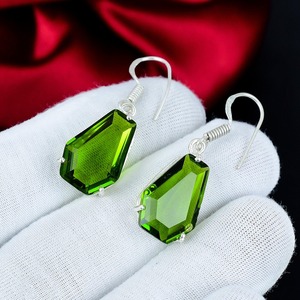 Green Peridot Gemstone <b>Earrings</b> <b>Solid</b> 925 Sterling <b>Silver</b> Handmade Bohemian <b>Earrings</b> Halloween Party Jewelry Birthday Gifts - Product Image 4