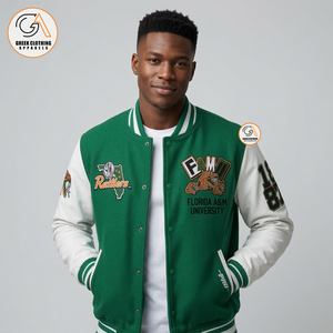 High-Quality Wholesale Glossy Satin FAMU Bomber <b>Jacket</b> Custom Snap Front Striped Rib Varsity Outerwear - Product Image 4